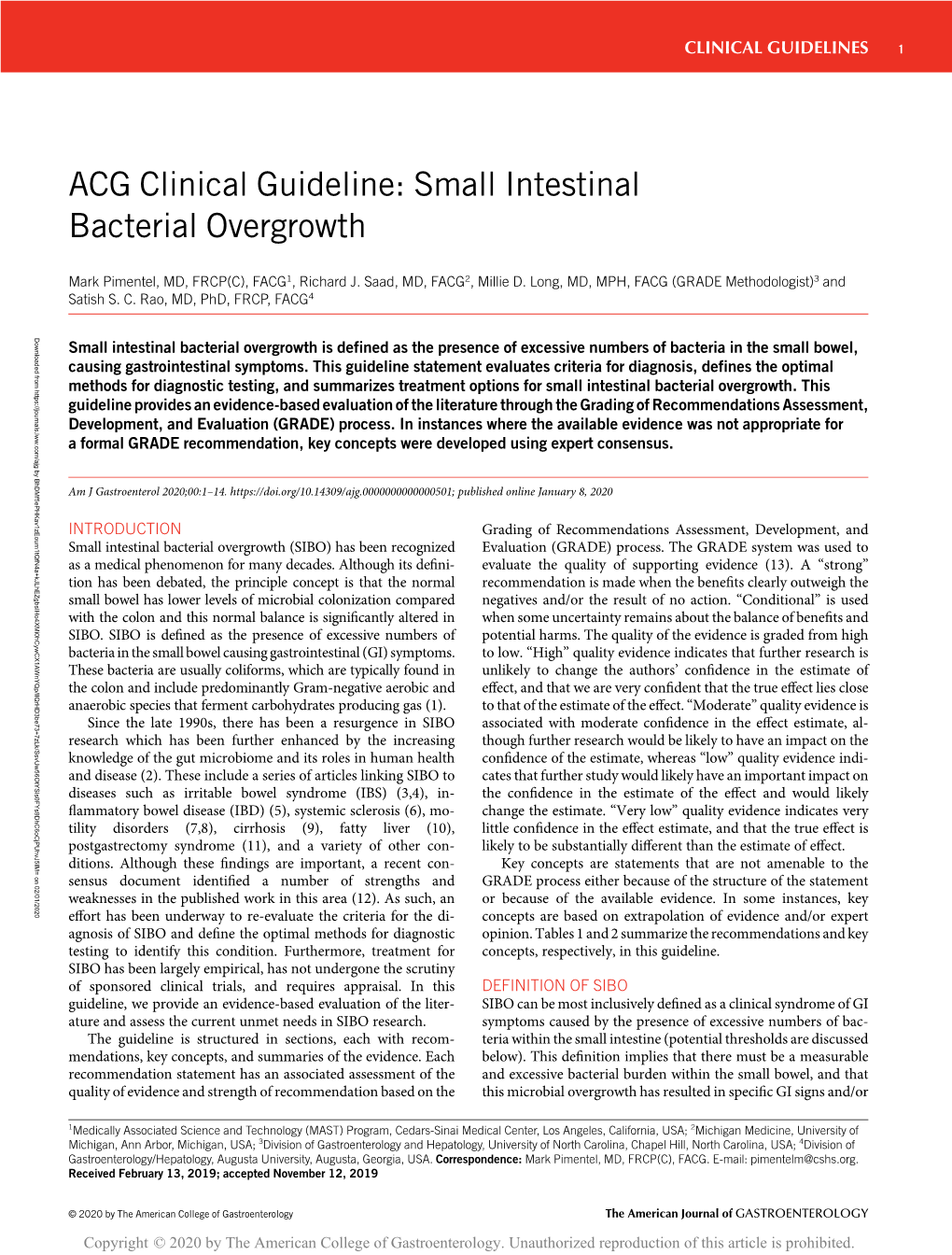 ACG Clinical Guideline: Small Intestinal Bacterial Overgrowth