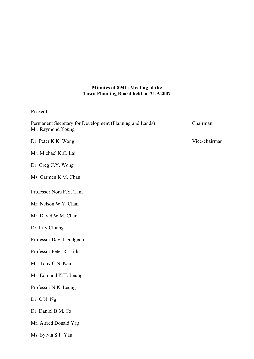 Minutes of 894Th Meeting of the Town Planning Board Held on 21.9.2007