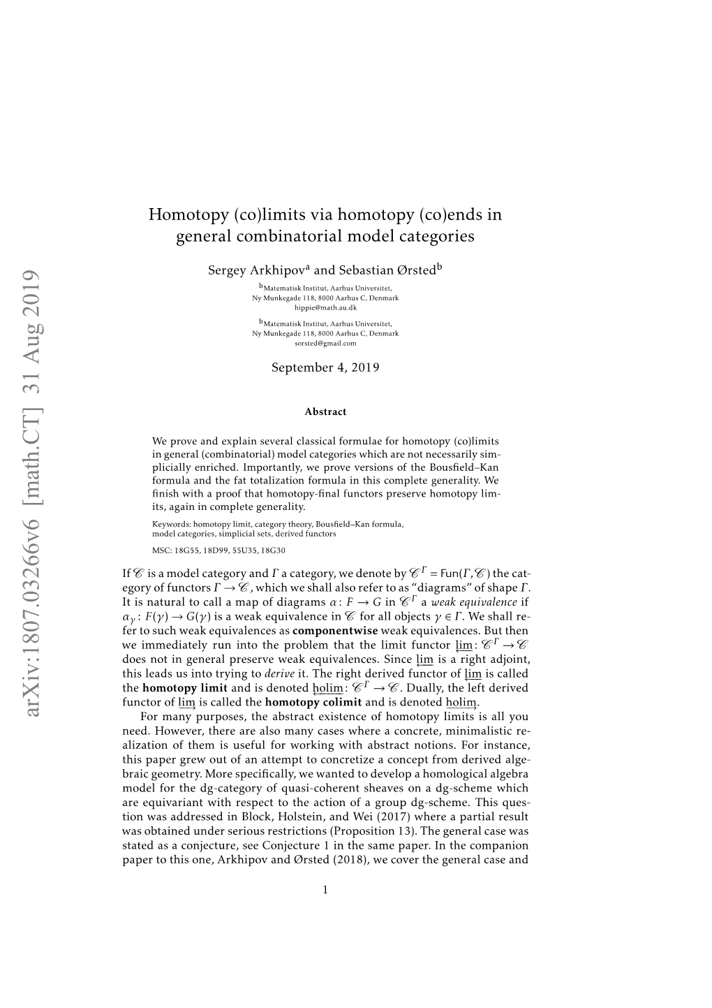 Limits Via Homotopy (Co)Ends in General Combinatorial Model Categories