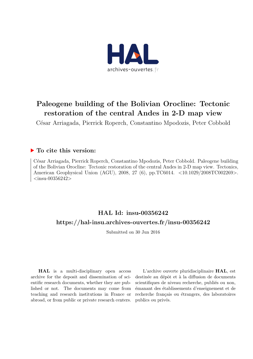 Paleogene Building of the Bolivian Orocline