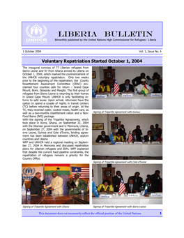Liberia BULLETIN Bimonthly Published by the United Nations High Commissioner for Refugees - Liberia