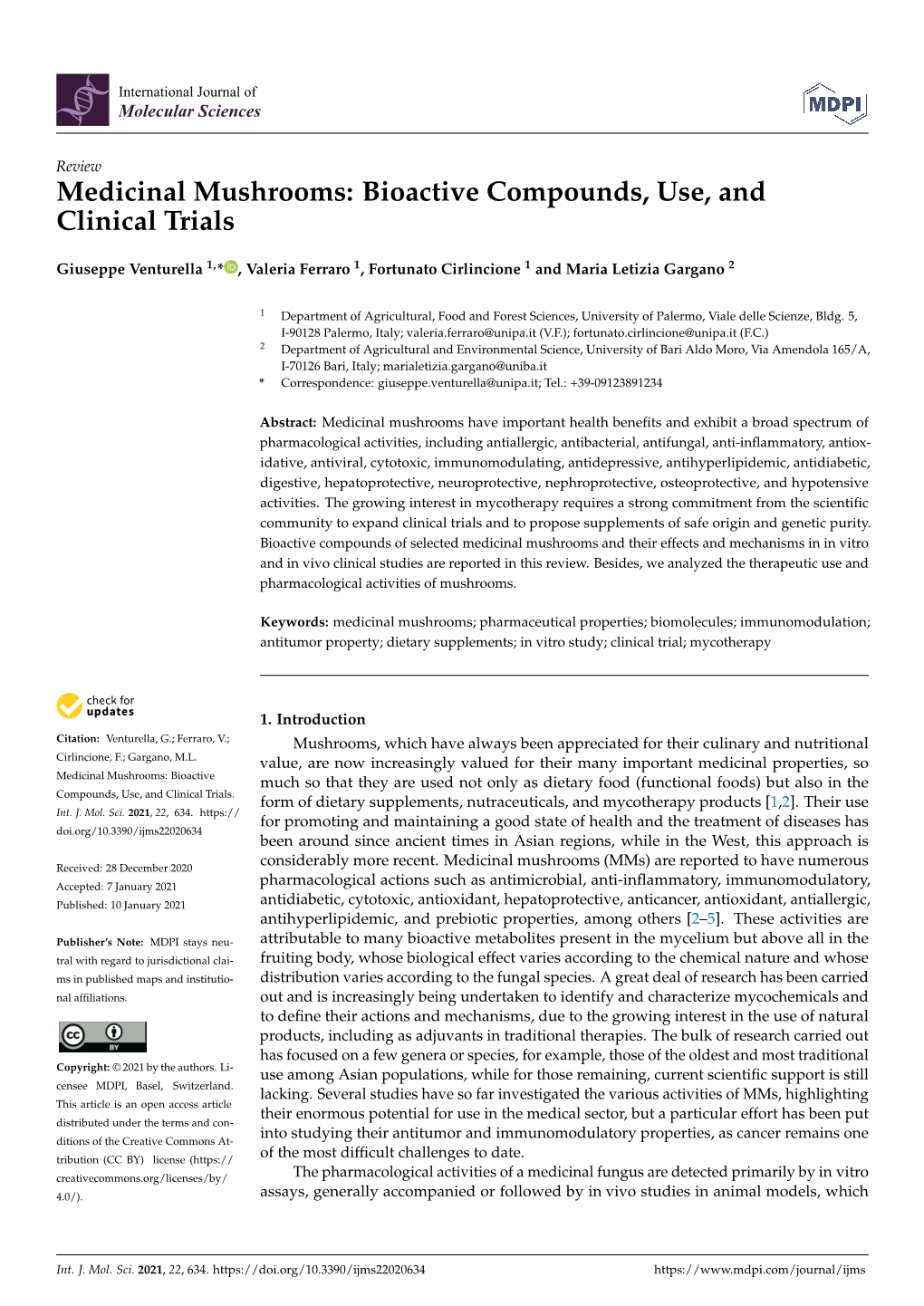 Medicinal Mushrooms: Bioactive Compounds, Use, and Clinical Trials