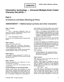 Information Technology — Universal Multiple-Octet Coded Character Set (UCS) —