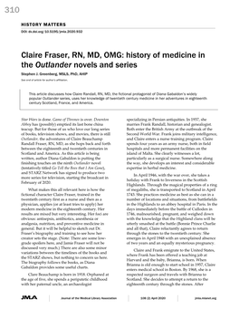 310 Claire Fraser, RN, MD, OMG: History of Medicine in the Outlander