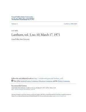 Lanthorn, Vol. 3, No. 10, March 17, 1971 Grand Valley State University