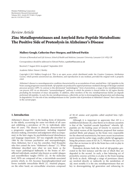 Zinc Metalloproteinases and Amyloid Beta-Peptide Metabolism: the Positive Side of Proteolysis in Alzheimer’S Disease