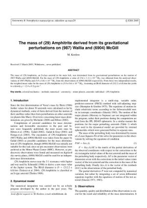 The Mass of (29) Amphitrite Derived from Its Gravitational Perturbations on (987) Wallia and (6904) Mcgill