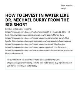 HOW to INVEST in WATER LIKE DR. MICHAEL BURRY from the BIG SHORT John (Mr