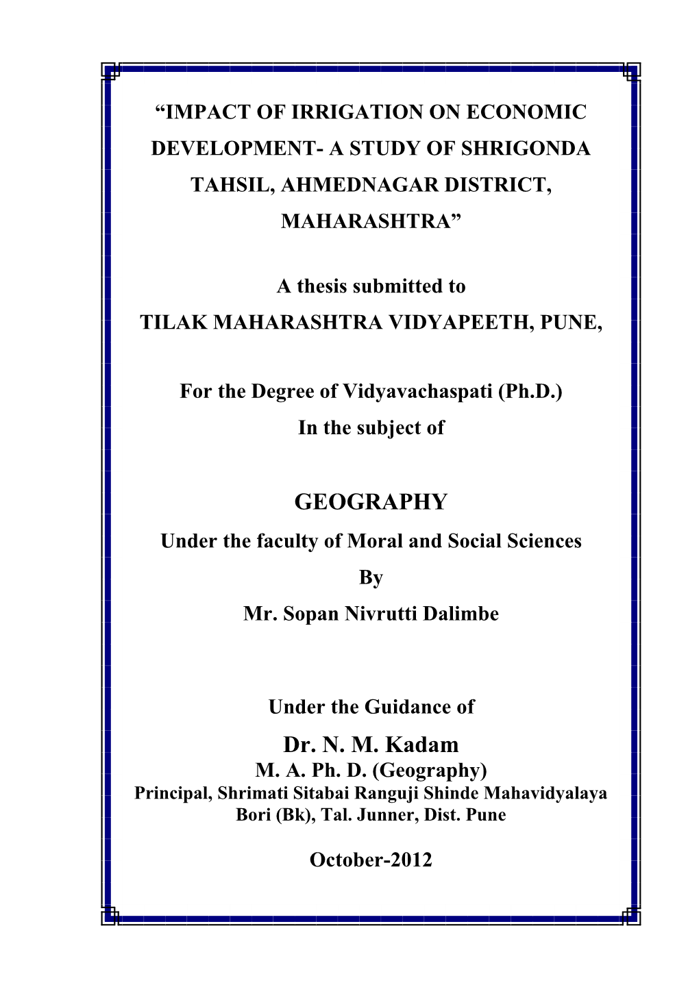 GEOGRAPHY Dr. N. M. Kadam