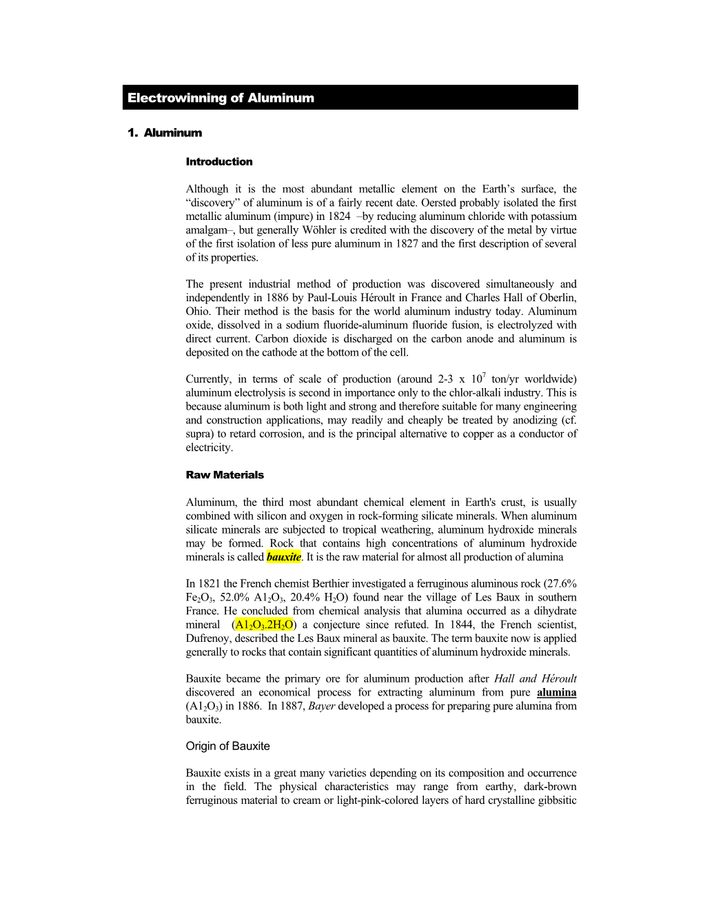 Electrowinning of Aluminum