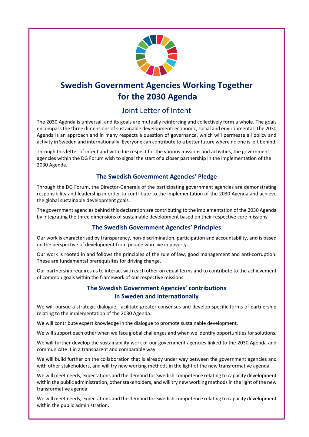 Swedish Government Agencies Working Together for the 2030