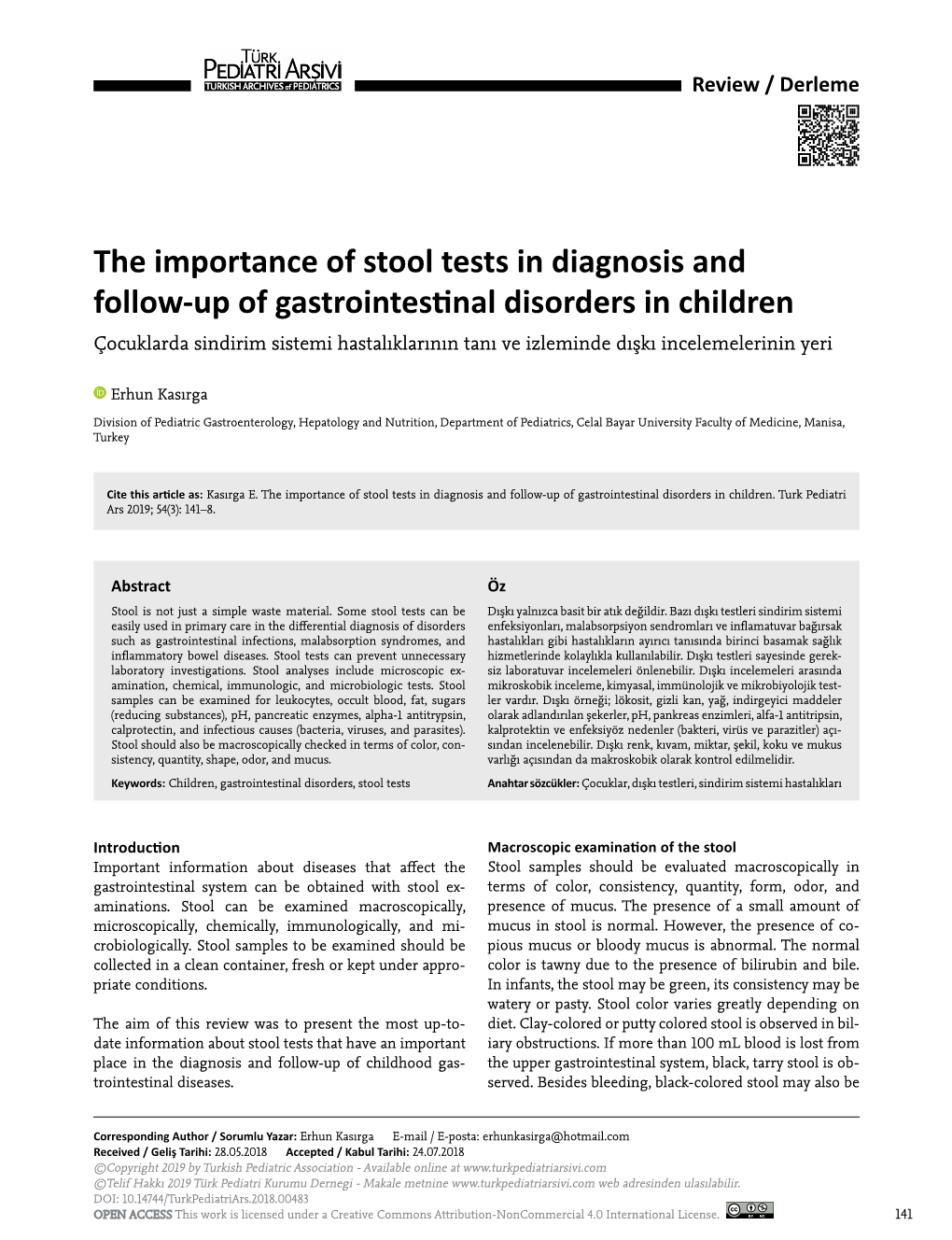 The Importance of Stool Tests in Diagnosis and Follow-Up of Gastrointestinal Disorders in Children