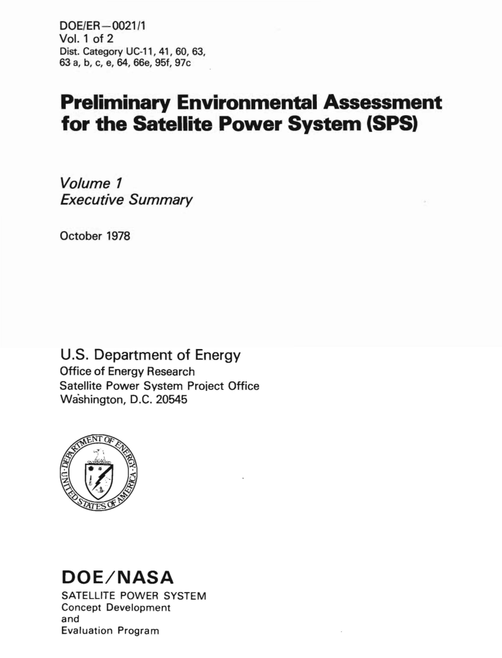 Preliminary Environmental Assessment for the Satellite Power System (SPS)