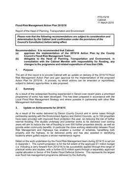 PTE/15/16 Cabinet 11 March 2015 Flood Risk Management Action Plan 2015/16