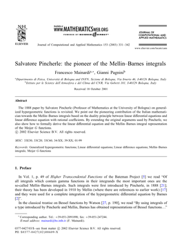 Salvatore Pincherle: the Pioneer of the Mellin–Barnes Integrals