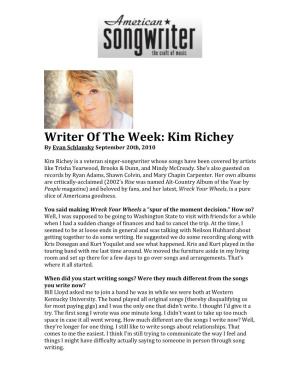 Writer of the Week: Kim Richey by Evan Schlansky September 20Th, 2010