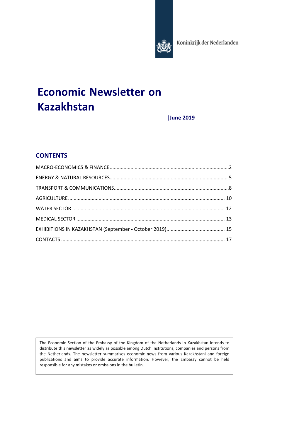 Economic Newsletter on Kazakhstan |June 2019