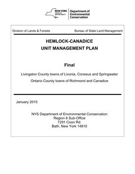 Hemlock-Canadice Unit Management Plan