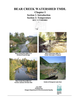 BEAR CREEK WATERSHED TMDL Chapter I Section 1: Introduction Section 2: Temperature HUC # 1710030801