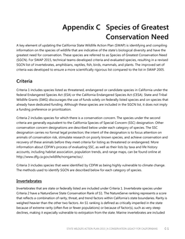 Appendix C Species of Greatest Conservation Need