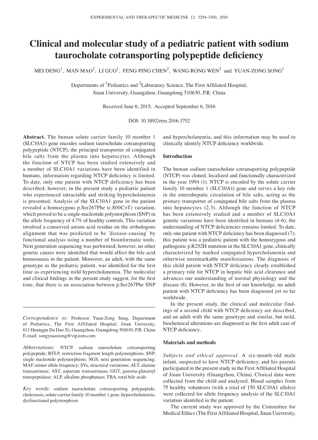 Clinical and Molecular Study of a Pediatric Patient with Sodium Taurocholate Cotransporting Polypeptide Deficiency