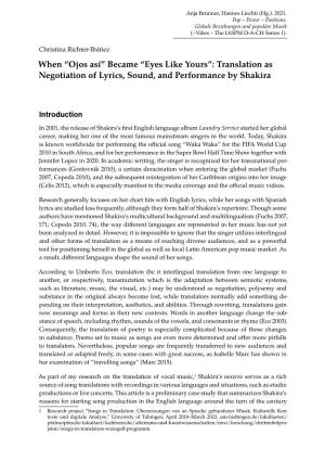 Translation As Negotiation of Lyrics, Sound, and Performance by Shakira