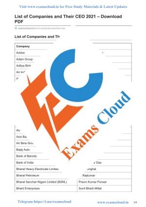 List of Companies and Their CEO 2021 – Download PDF