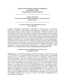 International Burma Studies Conference October 5-7, 2012 Northern Illinois University ______