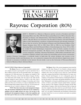 Rayovac Corporation (ROV)