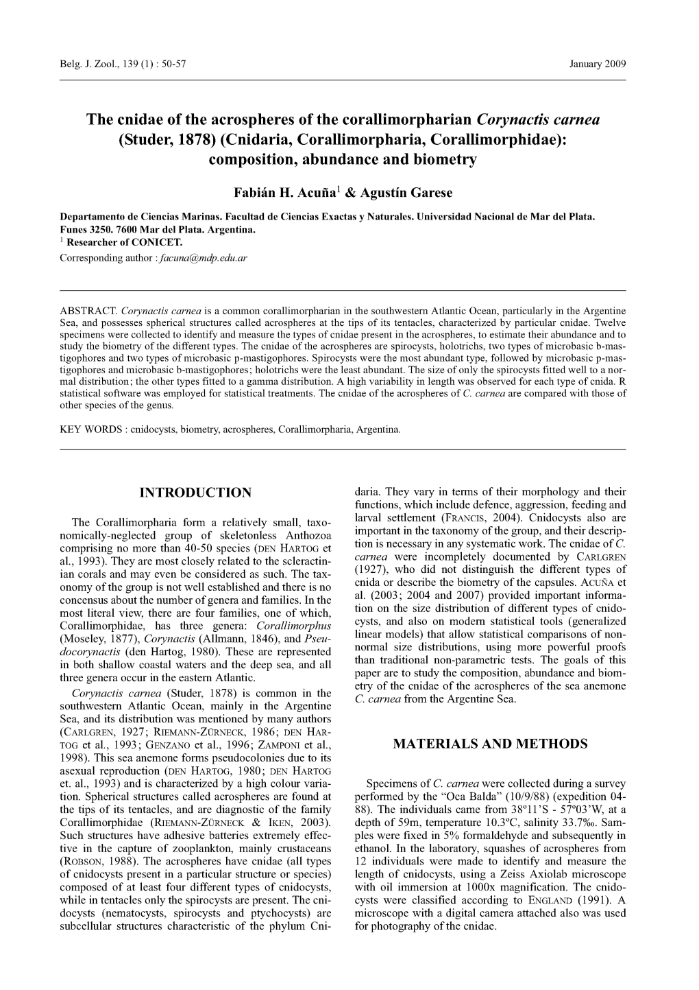 Cnidaria, Corallimorpharia, Corallimorphidae): Composition, Abundance and Biometry