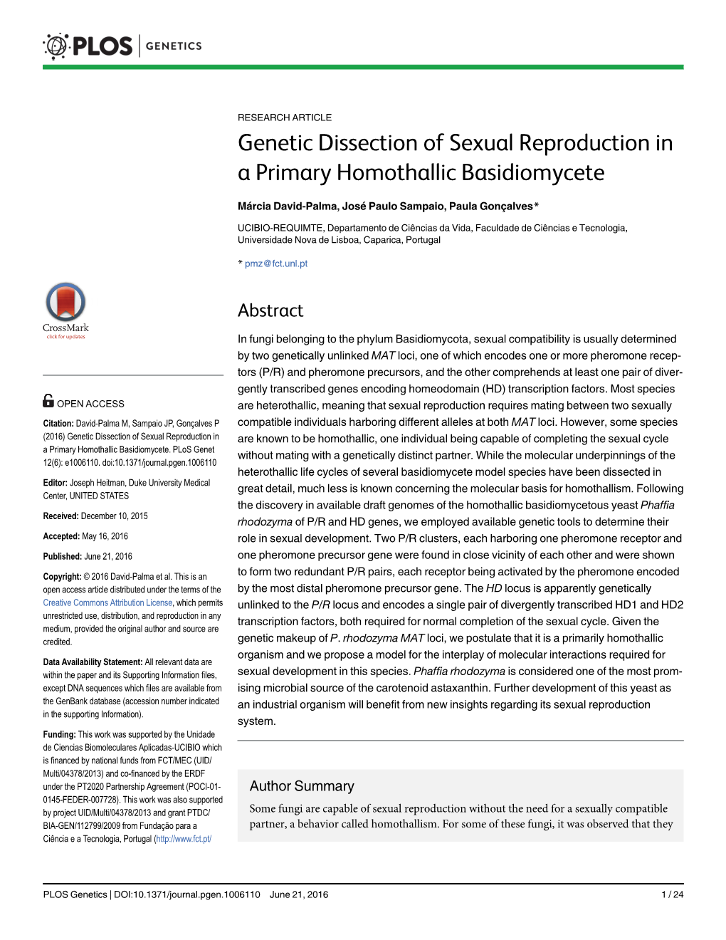 Genetic Dissection of Sexual Reproduction in a Primary Homothallic Basidiomycete