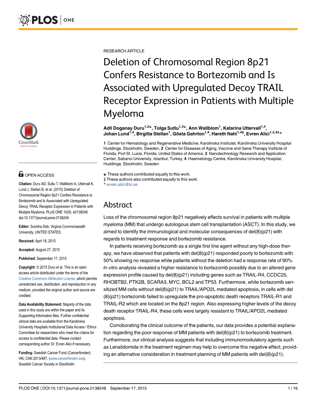 Deletion of Chromosomal Region 8P21 Confers Resistance To