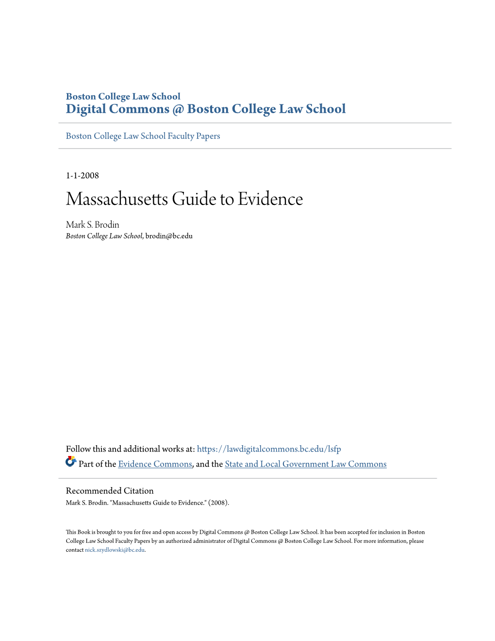 Massachusetts Guide to Evidence Mark S