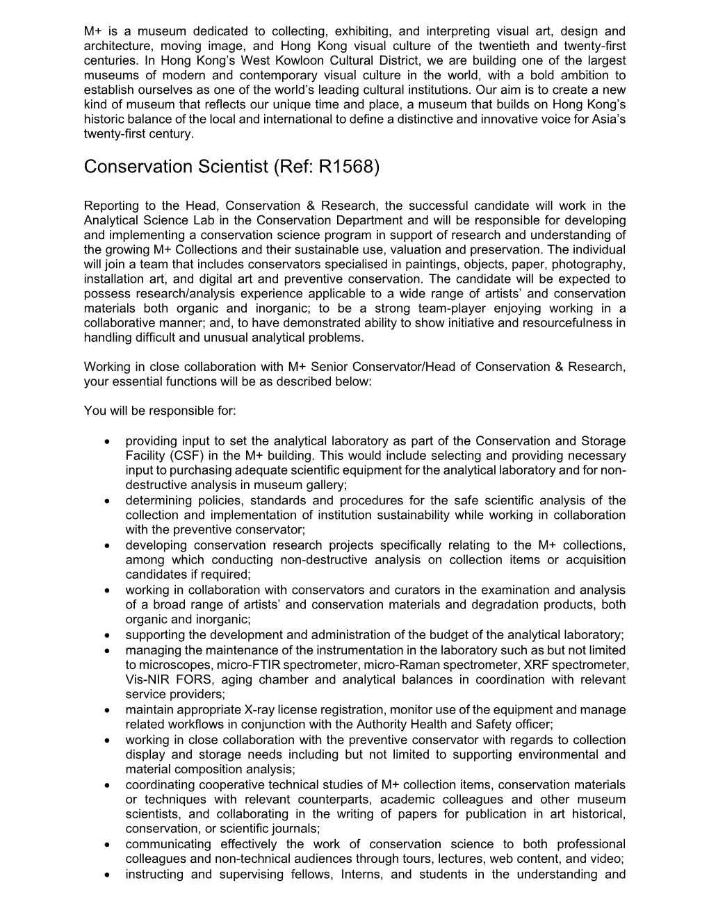 Conservation Scientist (Ref: R1568)