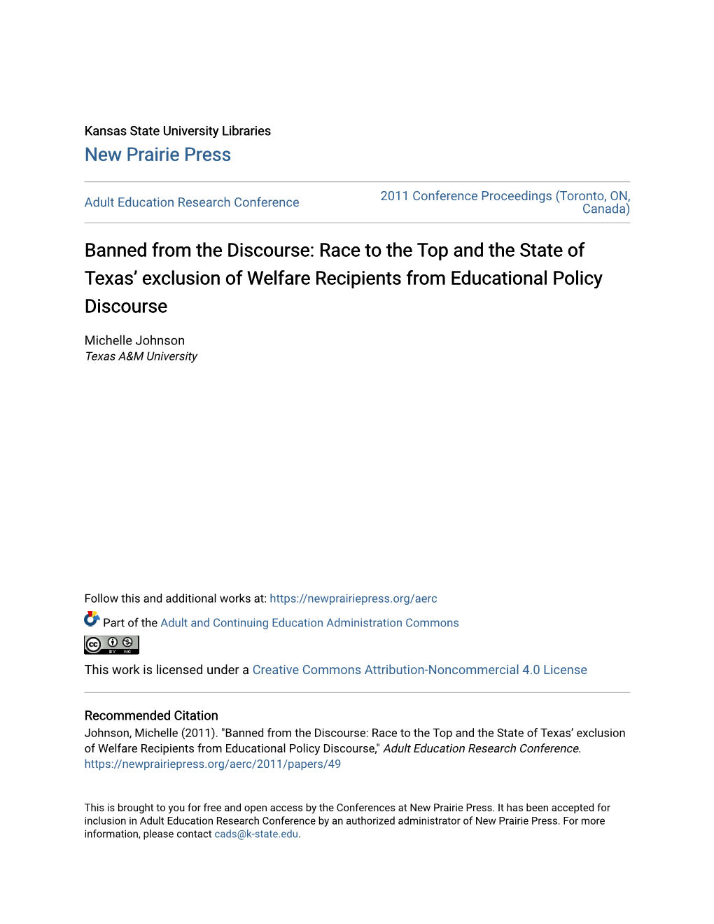 Banned from the Discourse: Race to the Top and the State of Texasâ•Ž