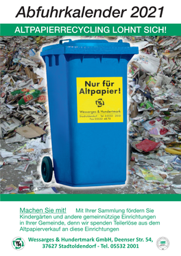 Abfuhrkalender 2021 Altpapierrecycling Lohnt Sich!
