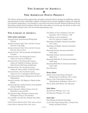 The Library of America the American Poets Project