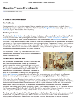 Canadian Theatre Encyclopedia - Canadian Theatre History