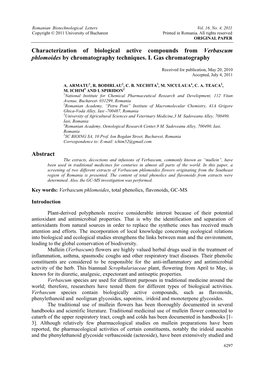 Characterization of Biological Active Compounds from Verbascum Phlomoides by Chromatography Techniques. I. Gas Chromatography Ab