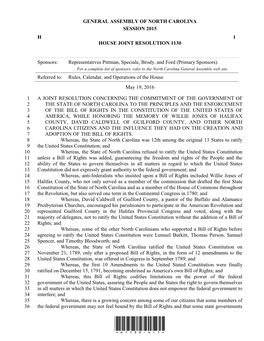 General Assembly of North Carolina Session 2015 H 1 House Joint Resolution 1130