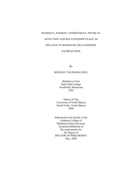 INTIMACY, PASSION, COMMITMENT, PHYSICAL AFFECTION and RELATIONSHIP STAGE AS RELATED to ROMANTIC RELATIONSHIP SATISFACTION By