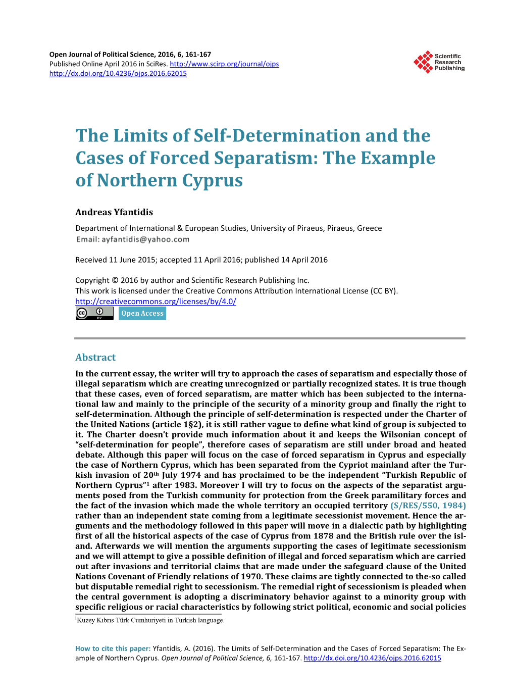 The Limits of Self-Determination and the Cases of Forced Separatism: the Example of Northern Cyprus