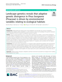 Landscape Genetics Reveals That Adaptive Genetic Divergence In