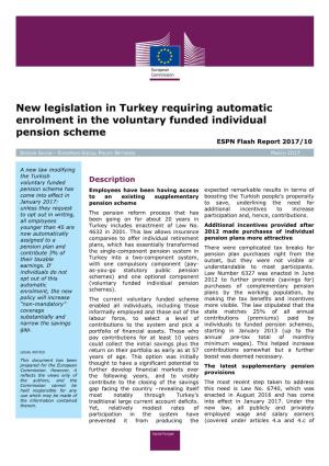 New Legislation in Turkey Requiring Automatic Enrolment in the Voluntary Funded Individual Pension Scheme ESPN Flash Report 2017/10
