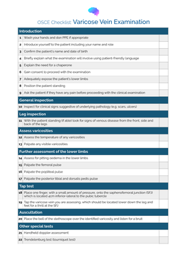 OSCE Checklist: Varicose Vein Examination
