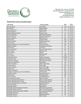 Retail Plant List by Scientific Name