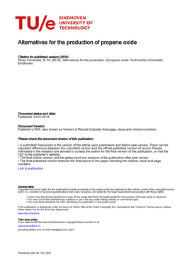 Alternatives for the Production of Propene Oxide