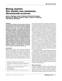 Rising Starlet: the Starlet Sea Anemone, Nematostella Vectensis John A