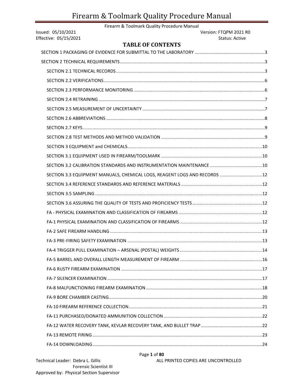 Firearm & Toolmark Quality Procedure Manual