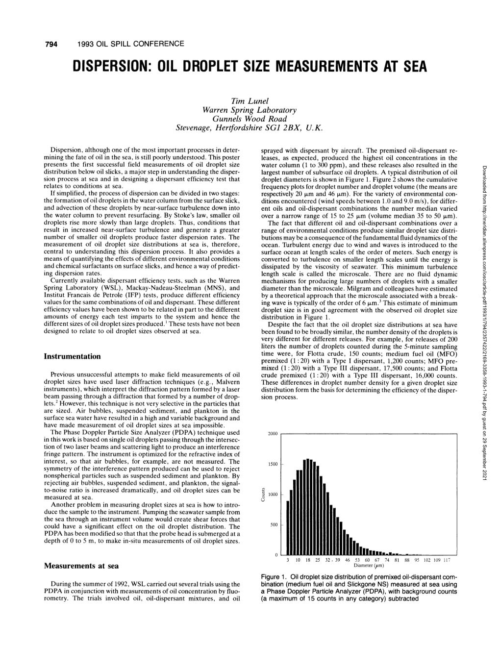 Dispersion: Oil Droplet Size Measurements at Sea